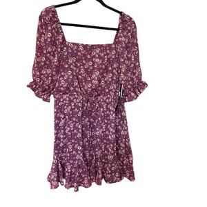 TRIXXI Juniors Floral Fit & Flare Plum Floral Balloon Sleeve Ruffle Dress Sz. L